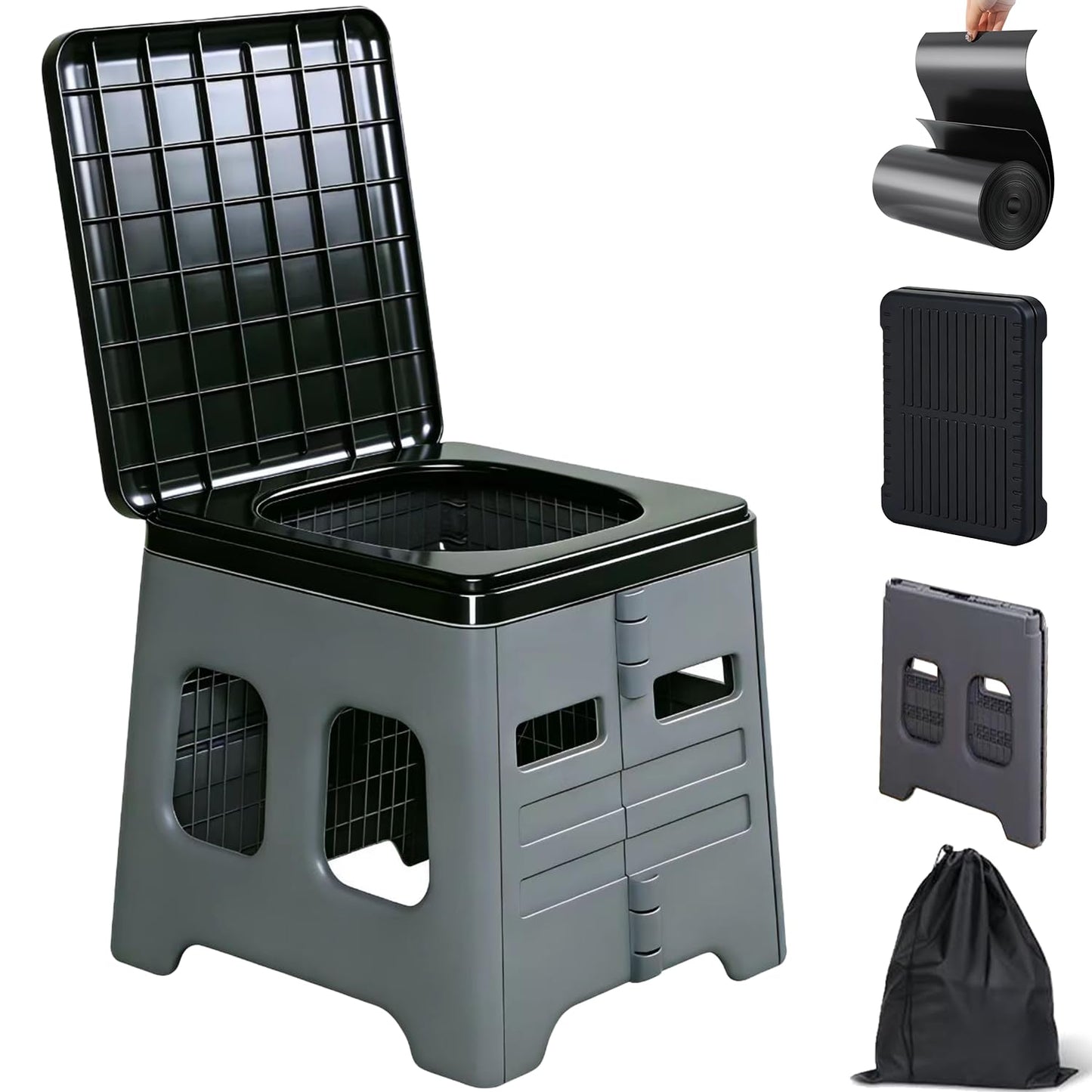 Portable Camping Toilet for Adults - Portable Folding Toilet with Lid,Travel Portable Potty for Adults,Porta Potty Car Toilet,Grey