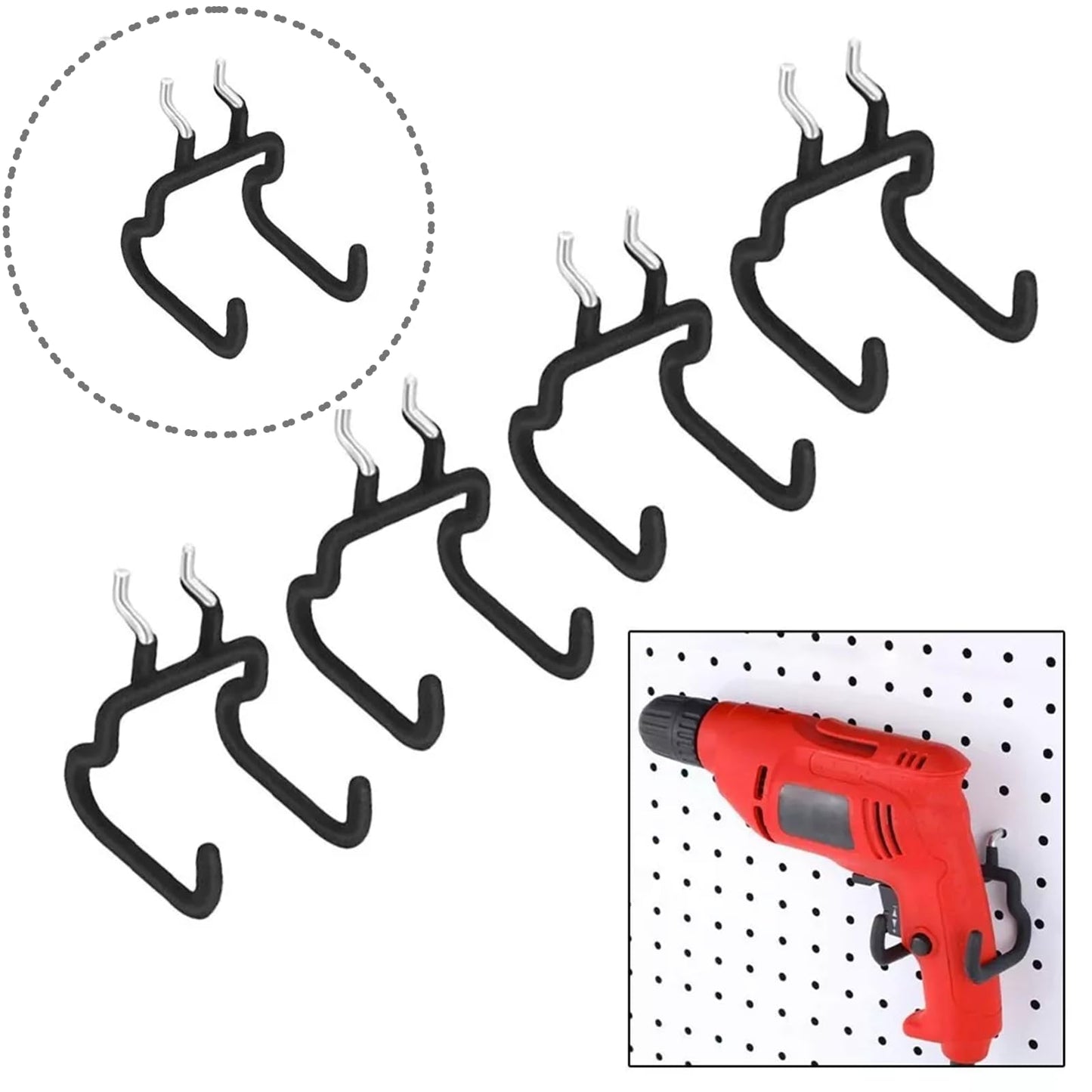 Nivithi 4 Heavy Duty Pegboard Hooks,Pegboard Drill Holder,and Peg Board Tool Hangers.Ideal peg Board Organizer Accessories for Tools and workspace,1“ Hole Pitch