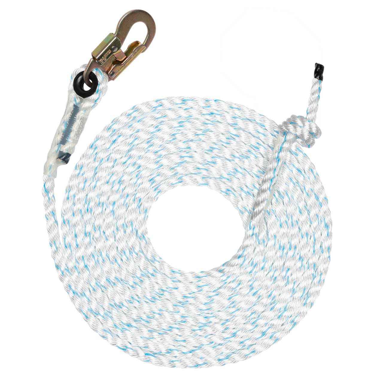 Pelican Rope 5/8" x 75' with Steel Snaphook Ends and Thimble Ends Polyester Composite Vertical Lifeline Rope, Great As Safety Line/Safety Rope for Anchorage Points/Roof Anchoring
