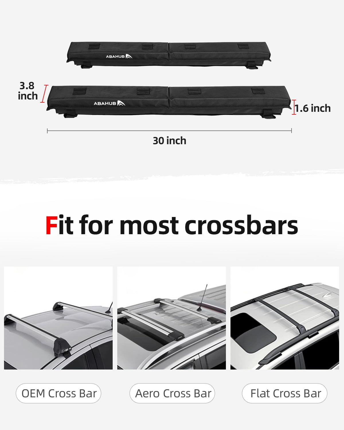 Abahub Soft Roof Rack Pads with 2 Tie Down Straps, 2 Tie Down Ropes, 2 Hood Loops and Storage Bag, for Surfboard, Kayak, Canoe, Heavy Duty Universal Car Roof Racks System Black 30 Inch