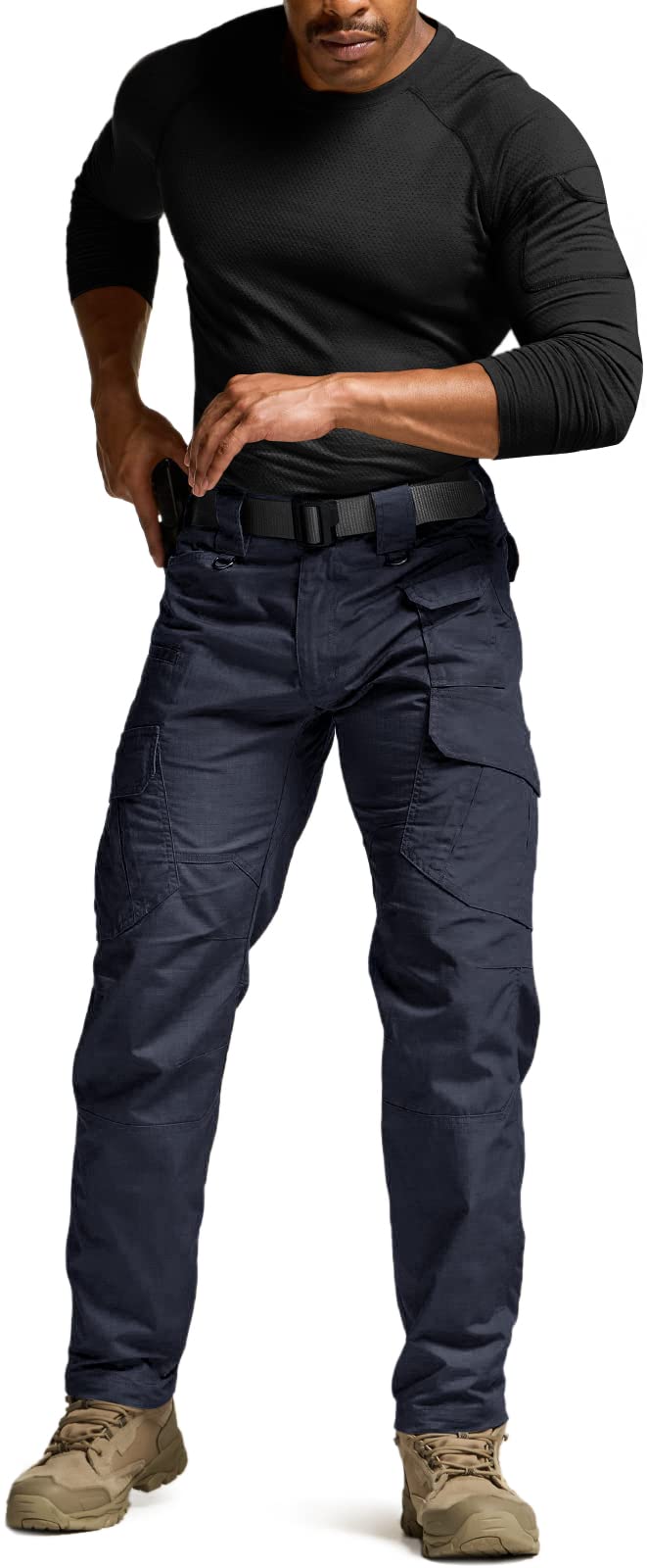 CQR Men's Tactical Pants, Water Resistant Ripstop Cargo Pants, Lightweight EDC Work Hiking Pants, Outdoor Apparel, Duratex Mag Pocket Police Navy, 34W x 34L