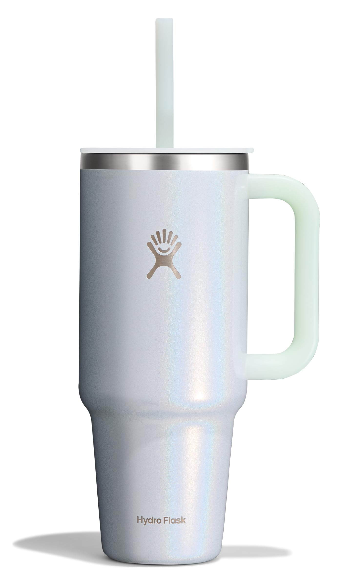Hydro Flask Travel Tumbler with Handle, Lid and Straw - Insulated Stainless Steel in 40 Oz Glimmer Blue