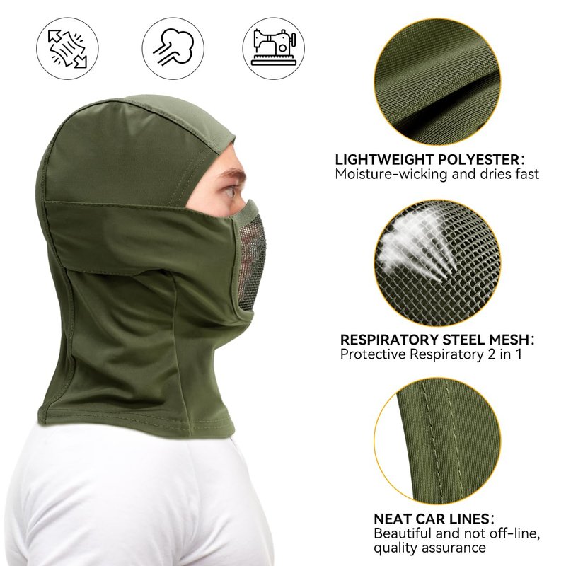 Qavctw Tactical Balaclava Mask Full Face Airsoft Mask with Mesh Mouth Guard Lightweight Breathable for Airsoft Motorcycle Snowboarding Outdoor Sports Green