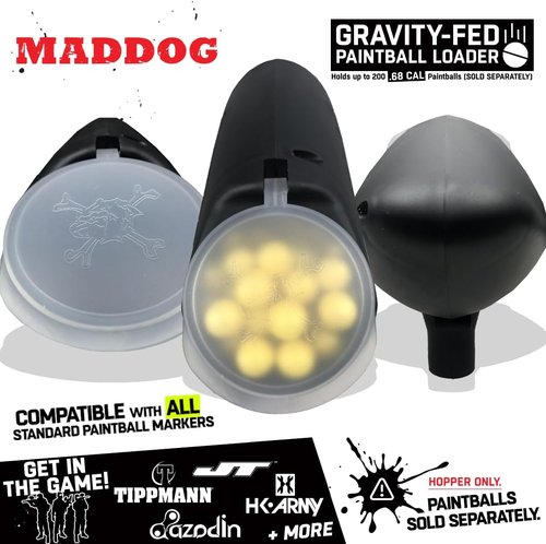 Maddog 200 Round Paintball Loader - .68 Cal Gravity-Fed Hopper | Essential Paintball Marker Accessory