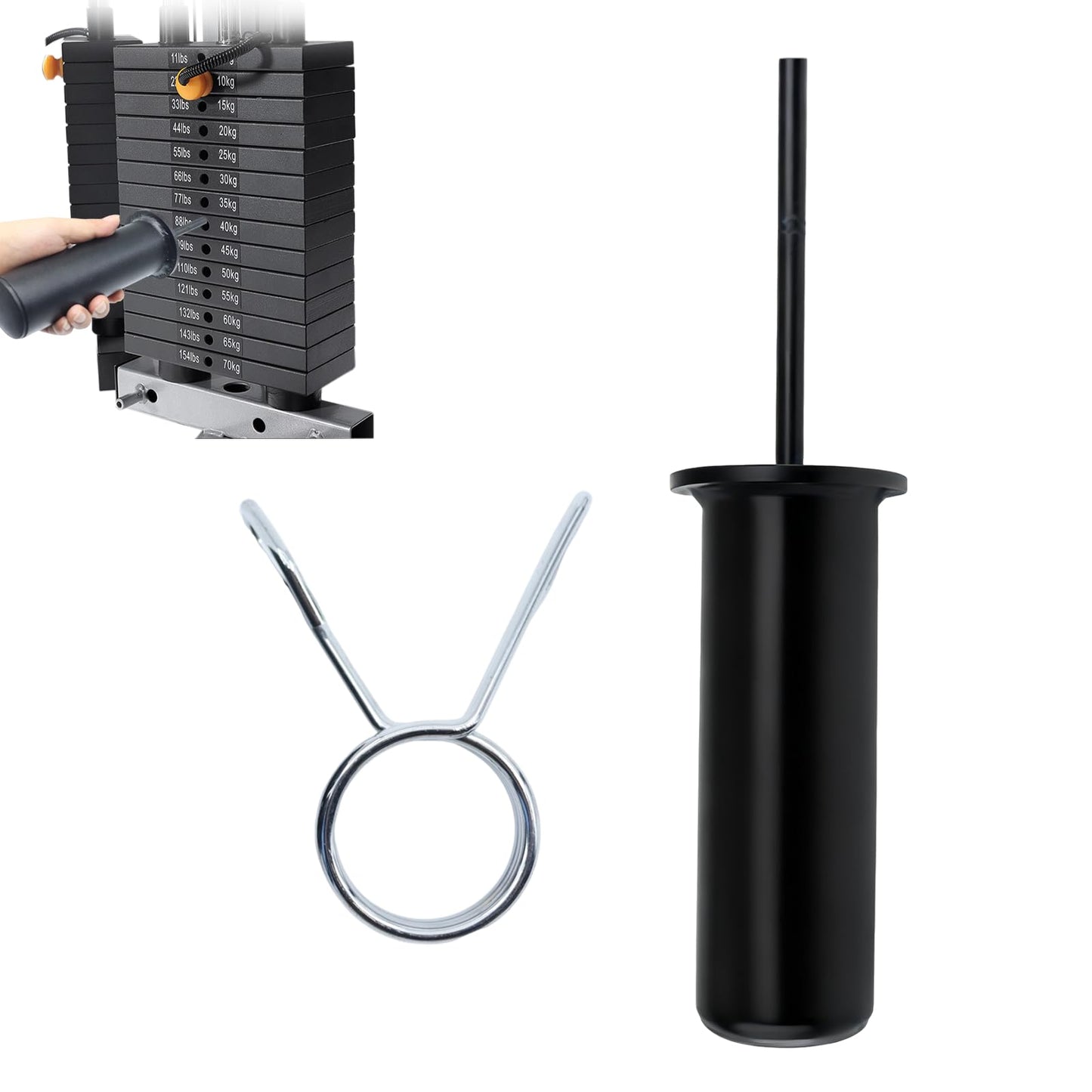 FNKTEK Weight Stack Pin and Spring Collar Weight Stack Extender Pin Commercial and Home Gym Accessories for Cable Tower and Functional Trainer Machine (Hanger Rod Length: 150 mm, Ø 8 mm,Length 80mm)