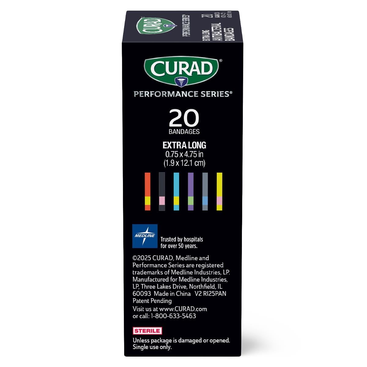 CURAD Performance Series Antibacterial Bandages, Extra Long, 0.75" x 4.75", 60 Count
