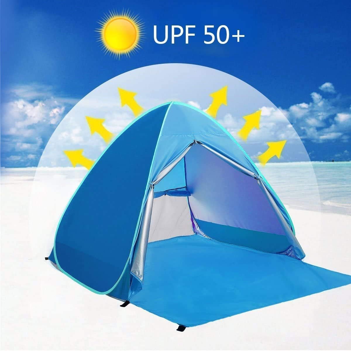 Skiennix Pop Up Beach Tent - UPF 50+ Sun Shelter for 2-3 People | Ideal for Camping, Fishing, and Picnics (Blue)