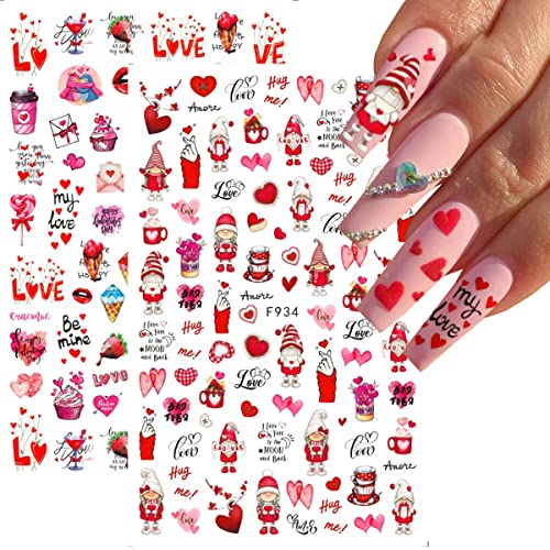 8 Sheets Valentine's Day Nail Art Stickers - Colorful Designs