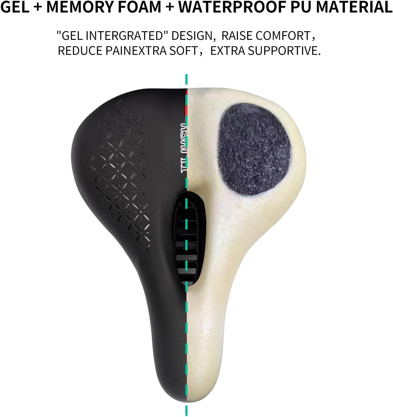 Skiennix Comfortable Bike Seat Cushion - Dual Shock Absorbing Memory Foam | Waterproof Saddle for Road Bikes