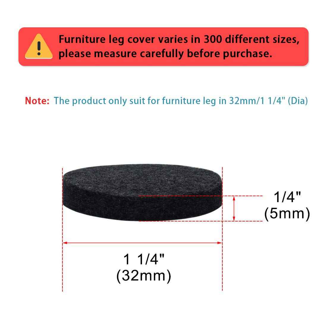 uxcell 100pcs Furniture Felt Pads Round 1 1/4" Self-stick Non-slip Anti-scratch Pads for Cabinet Chair Feet Leg Protector Black