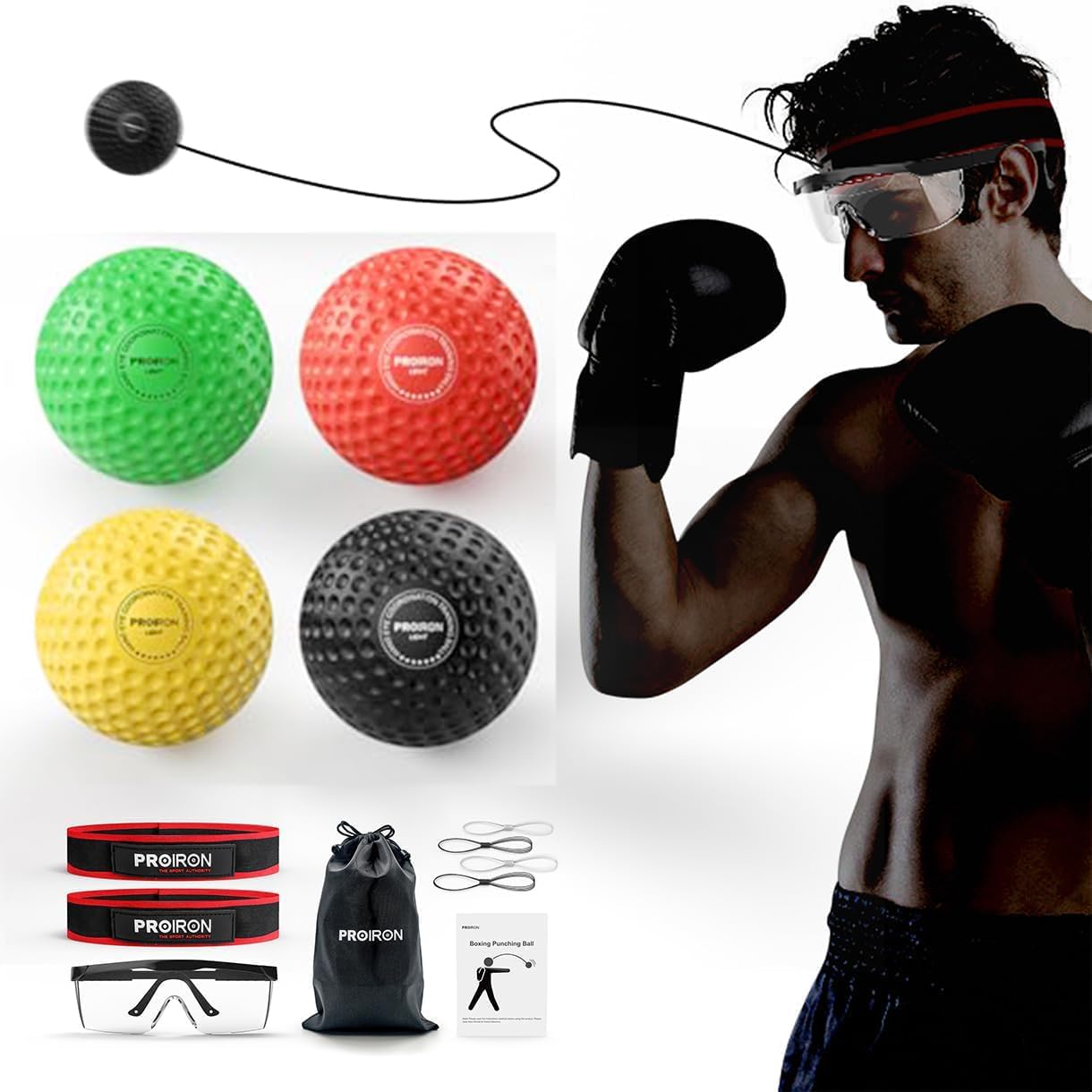 PROIRON Boxing Reflex Ball Set - Enhance Hand-Eye Coordination | Includes Safety Glasses & 4 Balls