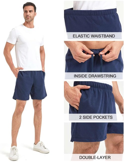 Liloak Men's Cotton Athletic Shorts - Soft Casual Knit Gym Shorts with Pockets | Multipack of 7