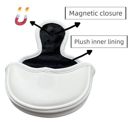 Half Mallet Putter Cover Headcover PU Leather Mid Mallet Putter Cover Magnetic, Clover Golf Putter Covers, Premium White Golf Club Covers for Men or Women