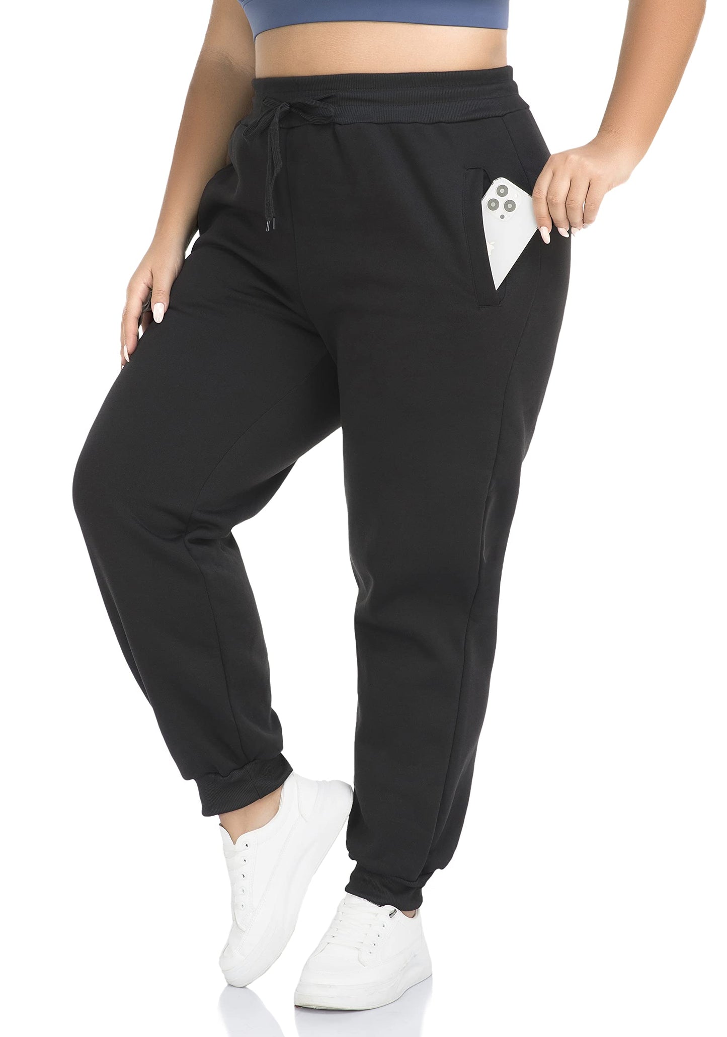 ZERDOCEAN Women's Plus Size Fleece Lined Sweatpants Joggers Pants Casual Active Pants with Pockets Black 3X