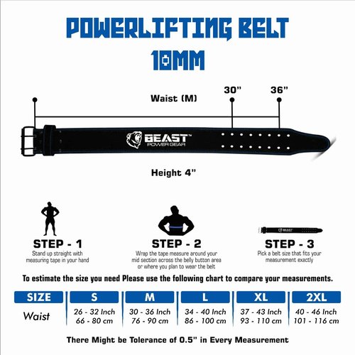 Beast Power Gear Weight Lifting Belt for Women & Men - Leather Power Belt with Back and Core Support for Weightlifting, Powerlifting, Strength Training, Squat and Deadlift Free Strap