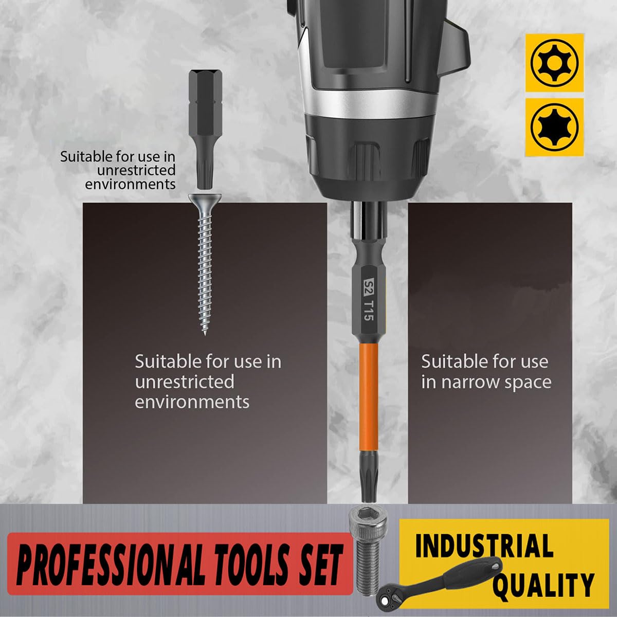 12-Piece Tamper Resistant Torx Bits Set, 60mm Impact Driver Bit Set, Drill Hex Bit Set T5 - T40