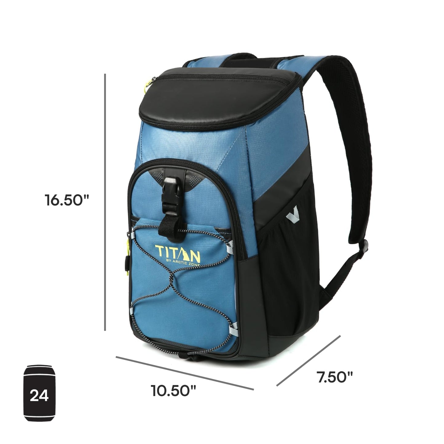 Titan by Arctic Zone Backpack Cooler, Insulated Soft Sided Bag with Leak Proof Lining and Padded Straps, for Lunch, Picnic, and Travel, 24 Can Capacity, Marine Blue
