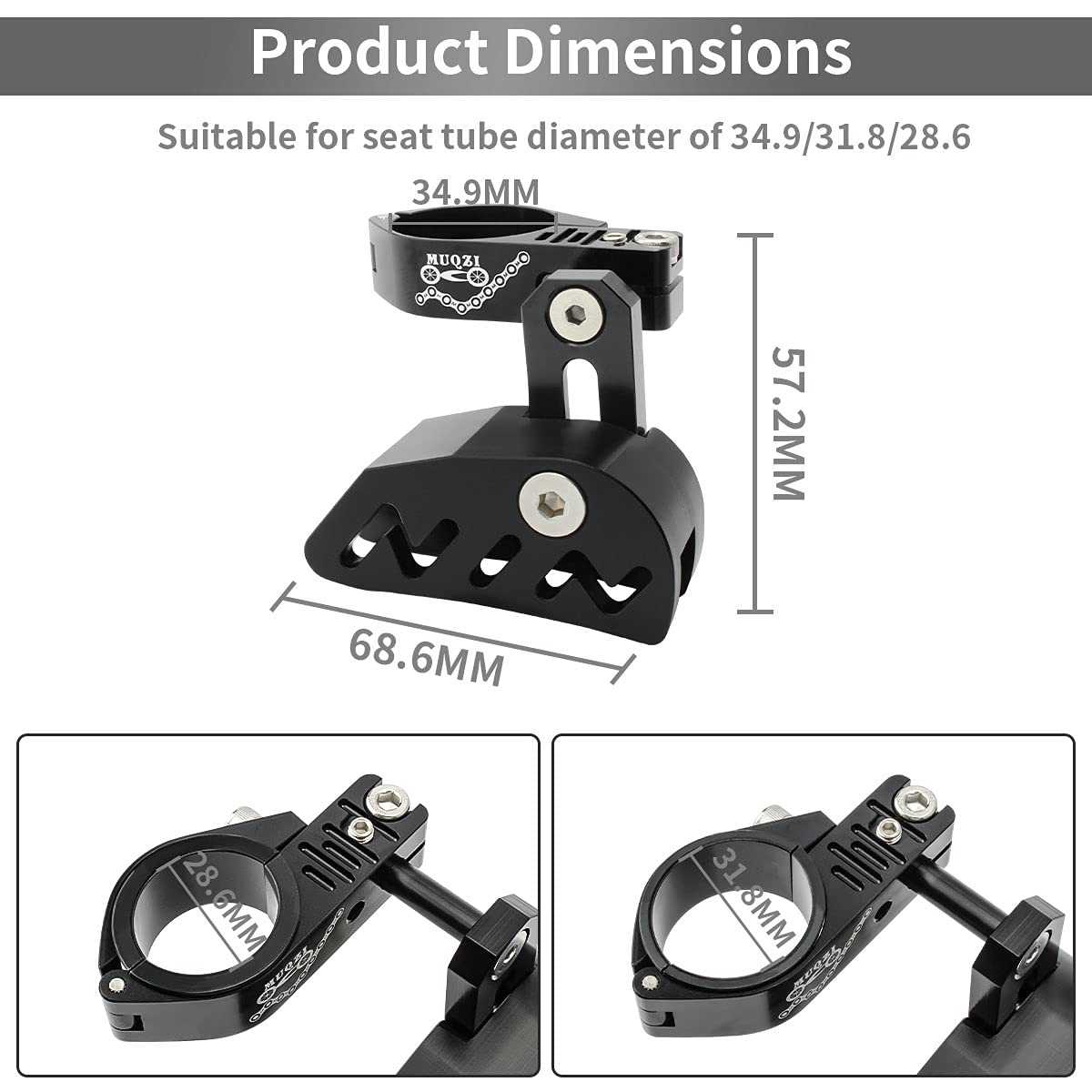 MUQZI Chain Guide, Aluminum Alloy Bike Chain Guide Mountain Bike Chain Deflectors Adjustable MTB Cycle Single Crankset Bicycle Chain Protector, Black