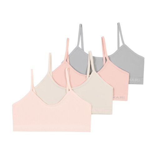 Tahari Girls Seamless Training Bra 4-Pack Bralette Set Gray, Stone, Rose, Peach Blush, Medium