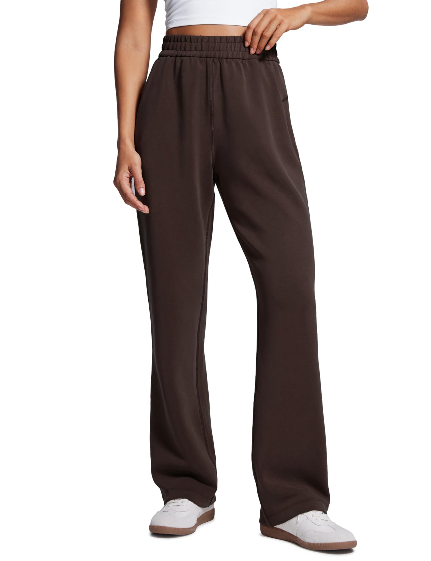 CRZ YOGA SoftAura Straight Leg Casual Sweatpants Women 30" - Modal Lounge Travel Pants with Pockets Hot Fudge Brown Medium