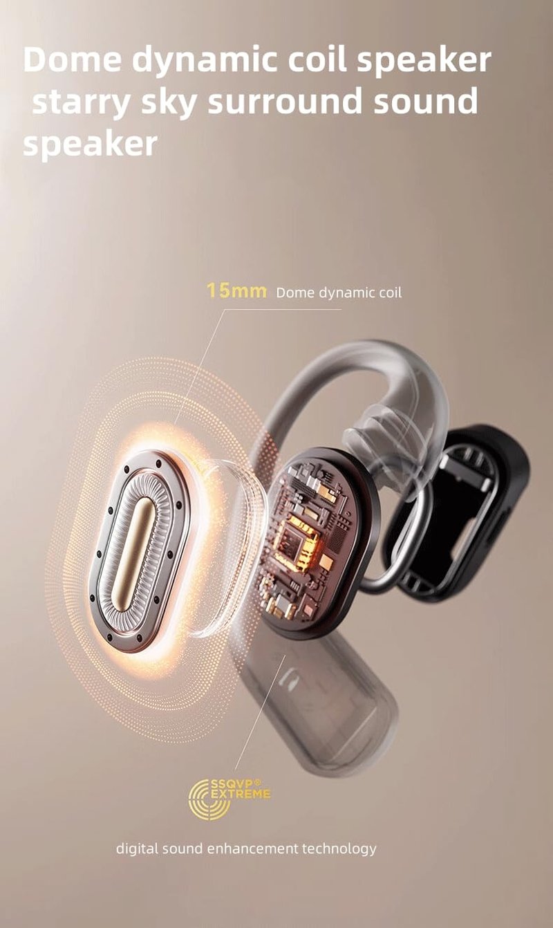 Open-Ear Bluetooth 5.3 Sports Headphones, 36H Playtime, IPX5 Waterproof, Wireless Ergonomic Design with Soft Silicone Ear Hooks (Black)