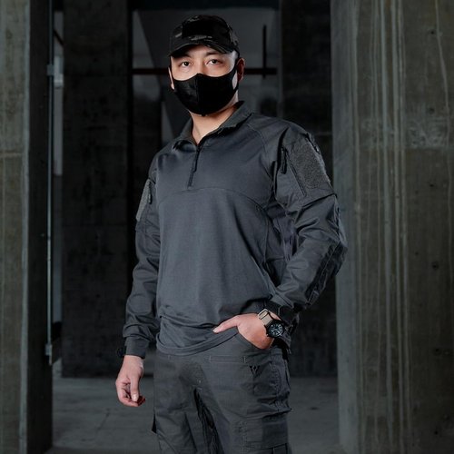 IDOGEAR Tactical Military Shirt - 1/4 Zip Camo Long Sleeve with Pockets for Outdoor Activities