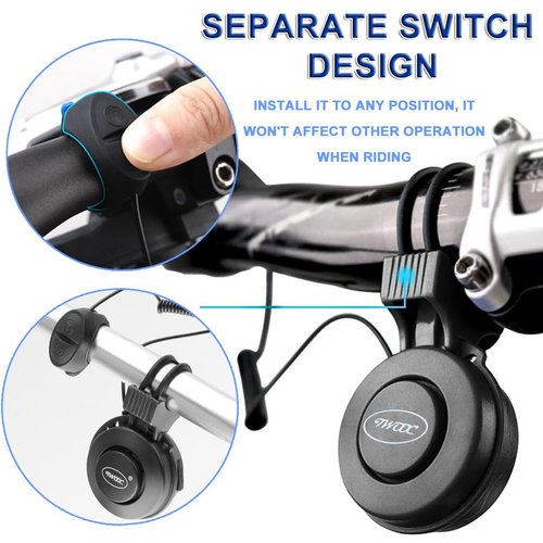 COOLWHEEL Electric Bike Horn - 100dB Loud Mini Bicycle Bell with 4 Sound Modes, USB Rechargeable & Waterproof, Ideal for Mountain & Road Bikes - Easy Handlebar Mount