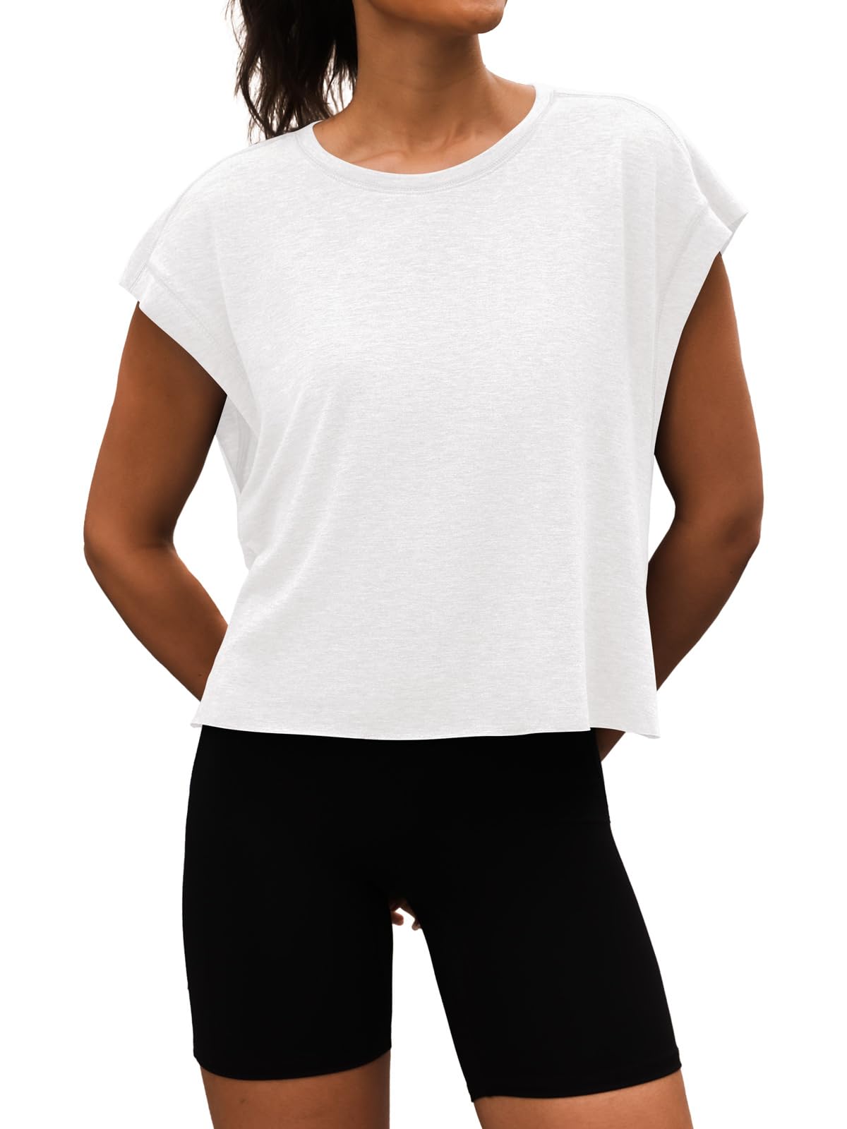 3rd hill Women Open Back Workout Shirts Short Sleeve Tops Casual Yoga Y2k Athletic Gym Running Crop Tees White M