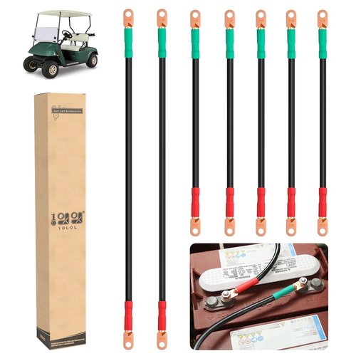10L0L Golf Cart Battery Cables 4 Gauge for 36v & 48v EZGO TXT 1994-UP, AC/DC Wire Welding Battery Pure Copper Flexible Cable (14 inch x 5pcs, 25 inch x 2pcs)