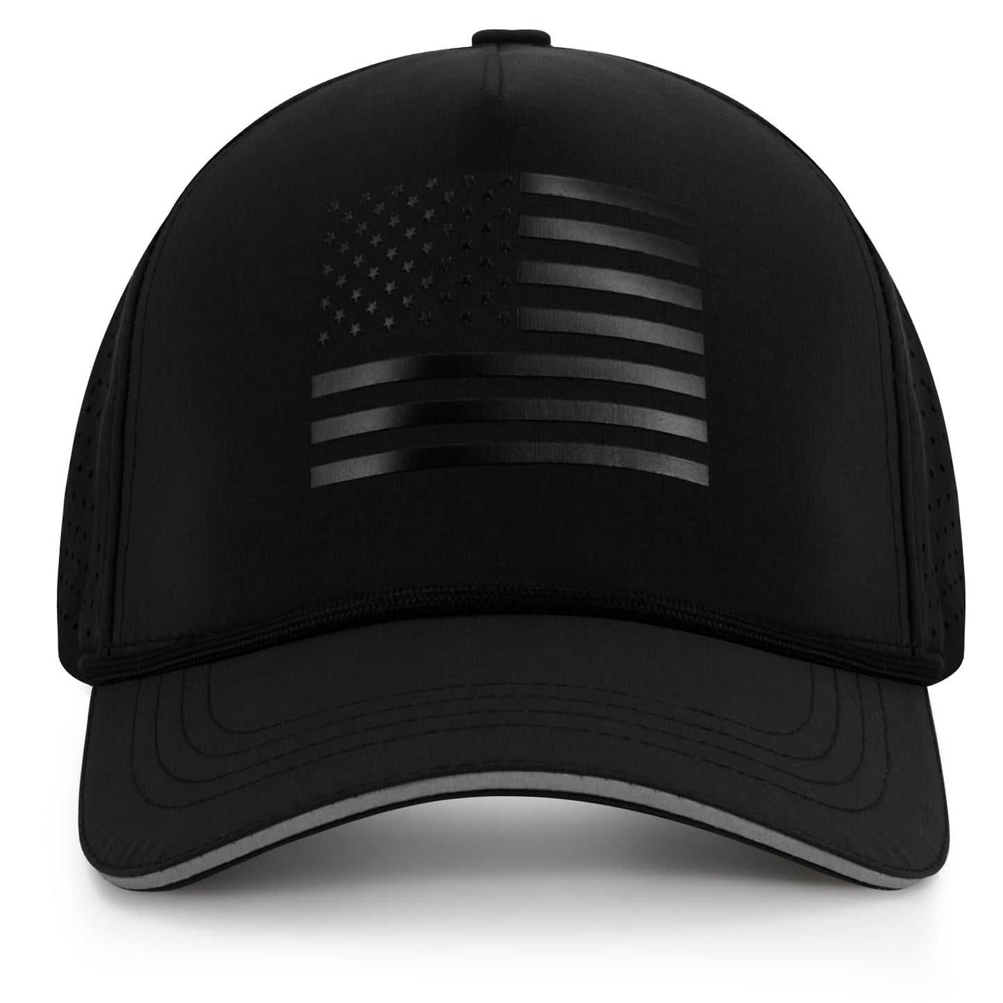 Oversize XL XXL XXXL American Flag Trucker Hat, 250th Anniversary Snapback Hats, Large USA Baseball Cap for Men Big Heads, Breathable Mesh Side, Adjustable Fit, Black/Black Flag