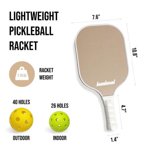 INANIWONI Pickleball Paddles Set of 2 - Fiberglass Surface & Polypropylene Honeycomb Core | Lightweight Pickball Paddles | 4 Pickball Balls and 1 Bag
