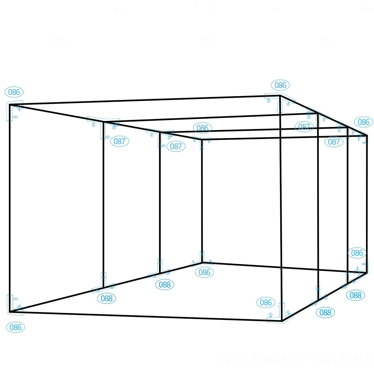 Aoneky 1" Baseball Batting Cage Frame Corner Kit- Fits 3/4" EMTs - Connector Kit for 35ft Cage