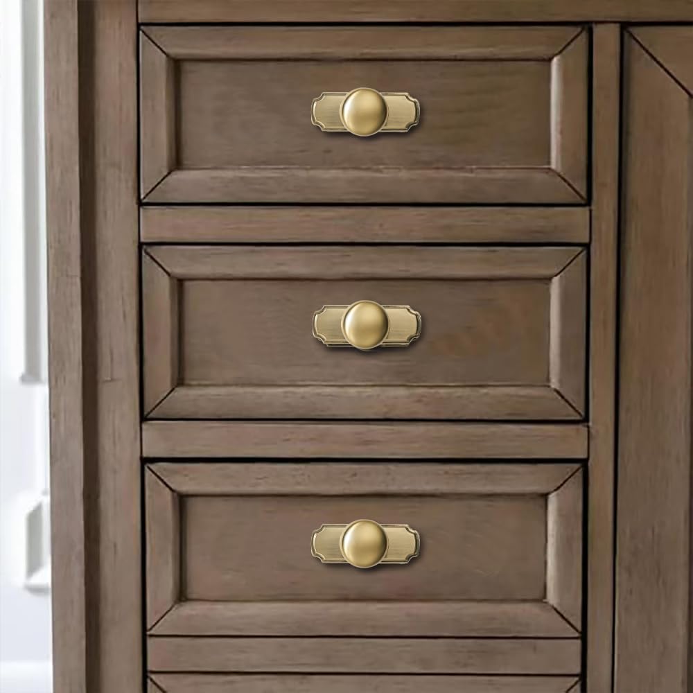 khtumeware 2 Pack 1-1/4 inch Backplate for Cabinet Knobs Brushed Brass Drawer Knobs Satin Gold Cabinet Hardware Vintage Knobs with Backplate