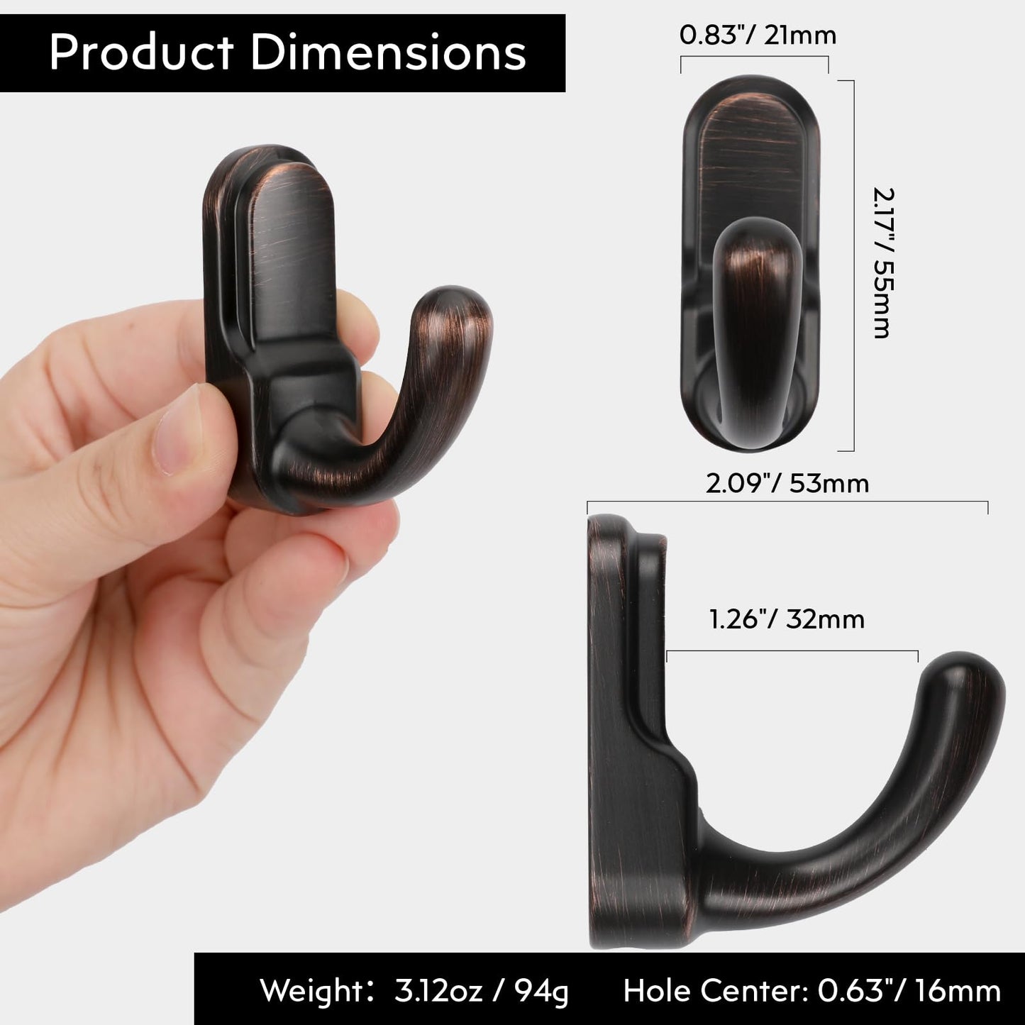 Metaliby 2 Pack Bathroom Hooks for Towels, Oil Rubbed Bronze Towel Hooks Wall Mounted, Bath Towel Robe Hook for Bathrooms, Bathroom Wall Hooks for Hanging Towels