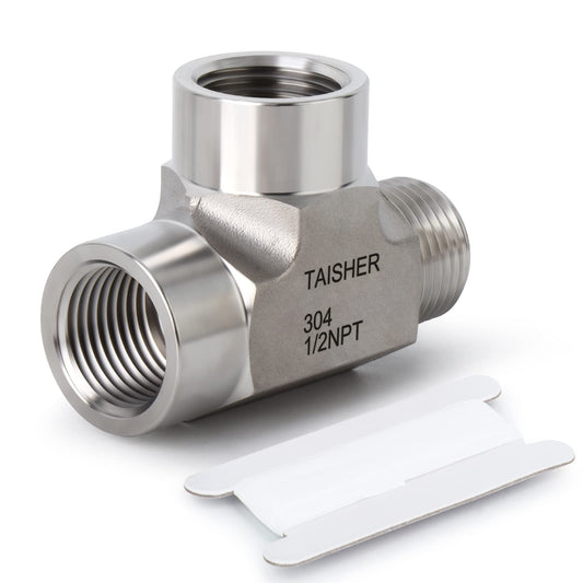 TAISHER 1PCS Forging of 304 Stainless Steel Tee Pipe Fittings, 1/2" NPT Female x 1/2" NPT Female x 1/2" NPT Male Pipe Fittings, Male Run Tee