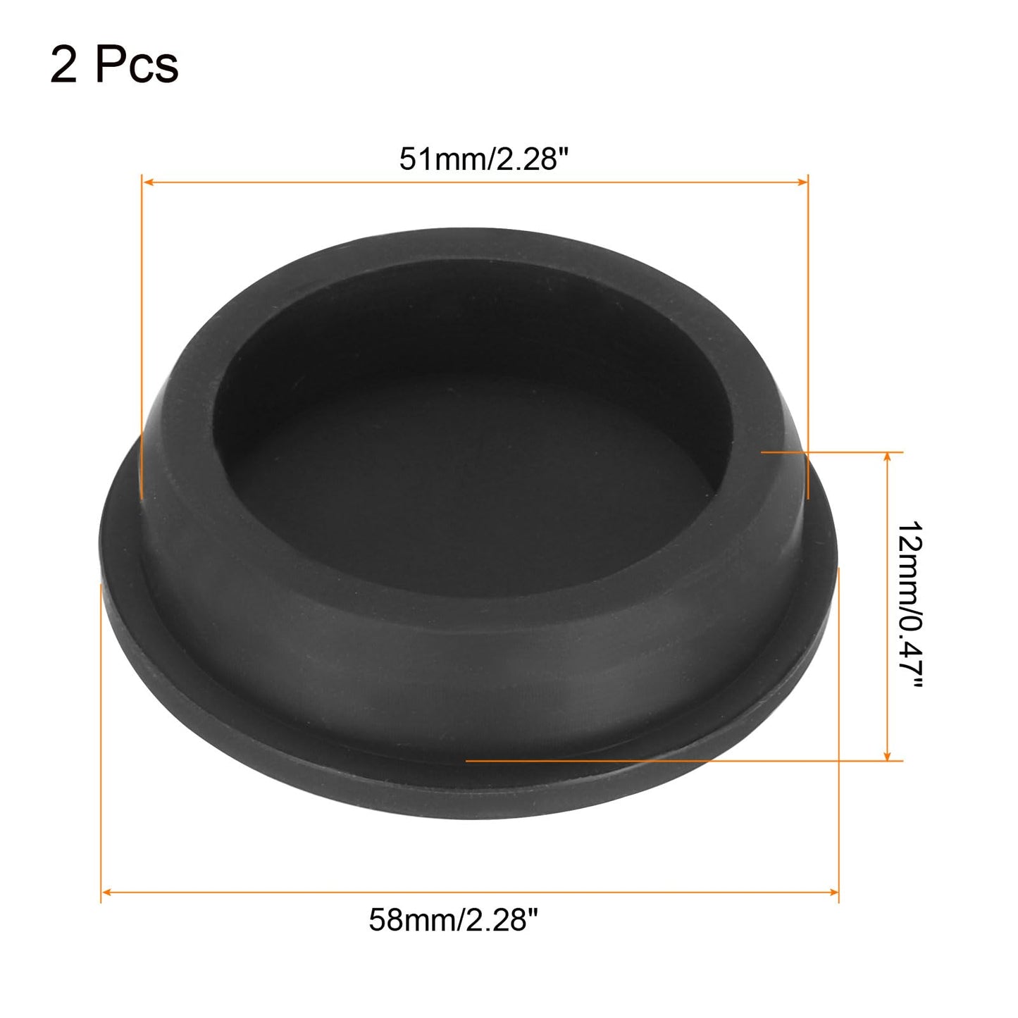 uxcell High Temp Silicone Plug Mount Dia 51mm/2 inch T Shaped Rubber Stopper Hole Plugs for Powder Coating Plating Waterproof Plugs Sealing Plugs Black Pack of 2(OD 58mm)