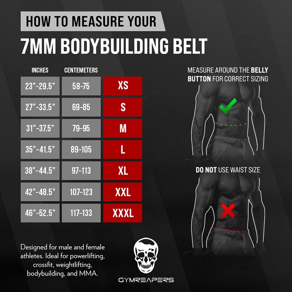 Gymreapers Weight Lifting Belt - 7MM Heavy Duty Pro Leather Belt with Adjustable Buckle - Stabilizing Lower Back Support 4 Inches Wide For Weightlifting, Bodybuilding, Cross Training (Black, Medium)