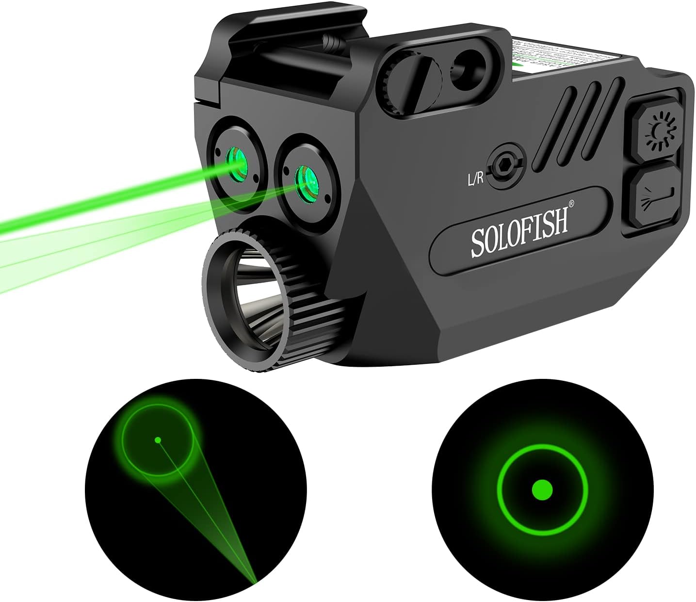 SOLOFISH Pistol Light - 500lm Rechargeable Aluminum Weapon Light with Purple/IR/Green Beam Combo