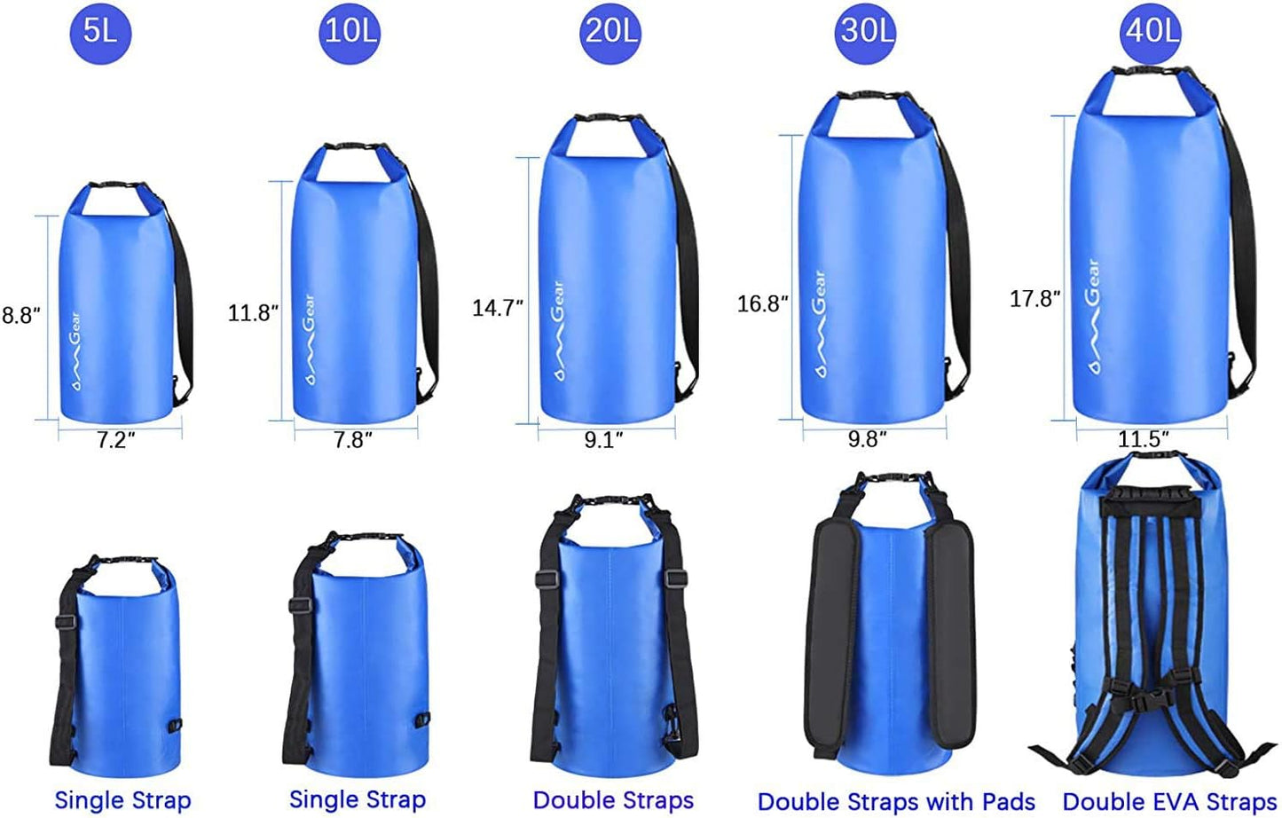 OMGear Waterproof Dry Bag Backpack - Floating Dry Sack for Kayaking & Outdoor Activities | 40L/30L/20L/10L/5L