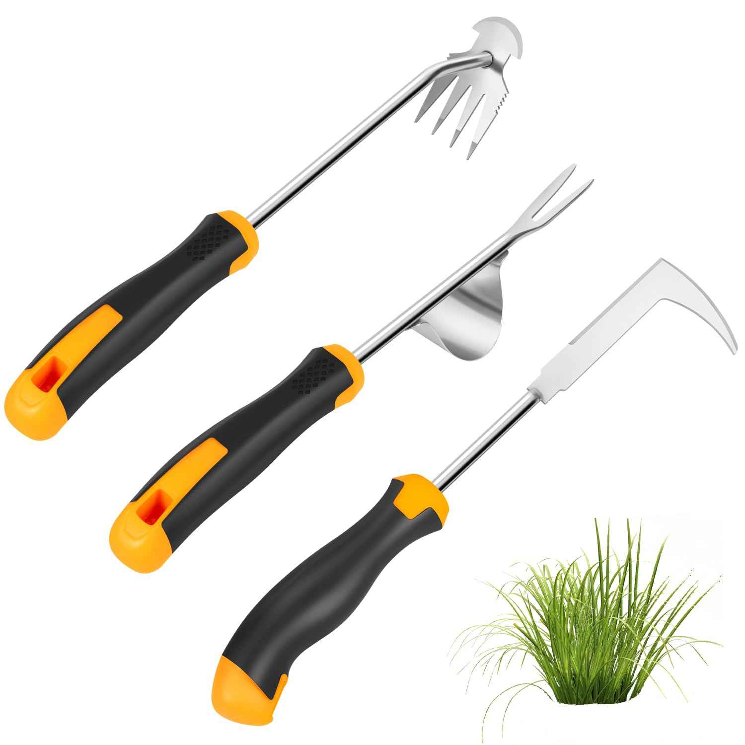 Dotet Garden Uprooting Weeding Tools - 3 Pack Hand Held Weeder Puller Tool Set, Rubber Handle, Weed Remover for Garden Farm Weeding