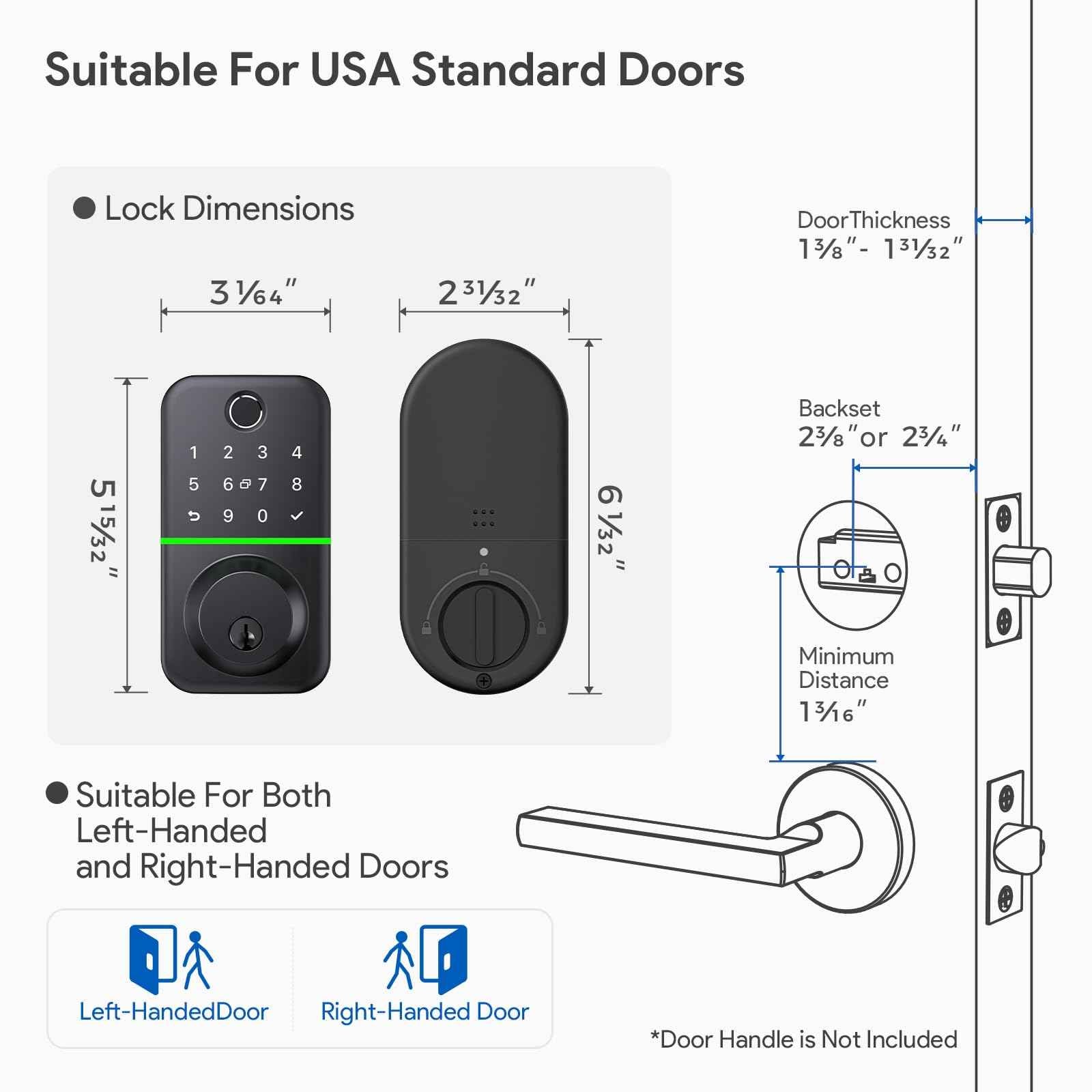Smart Door Lock Deadbolt with Keypad: Keyless Entry Door Lock - Fingerprint Lock for Front Door - Electronic Lock with Bluetooth and APP Control