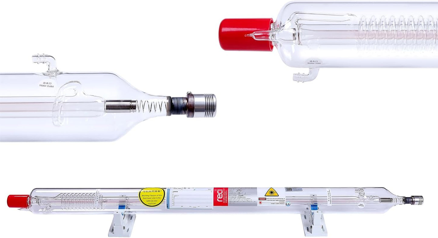 MCWlaser RECI W2 CO2 Laser Tube - 90W/100W Power, 1240mm Length, 80mm Diameter, 10,000h MTTF