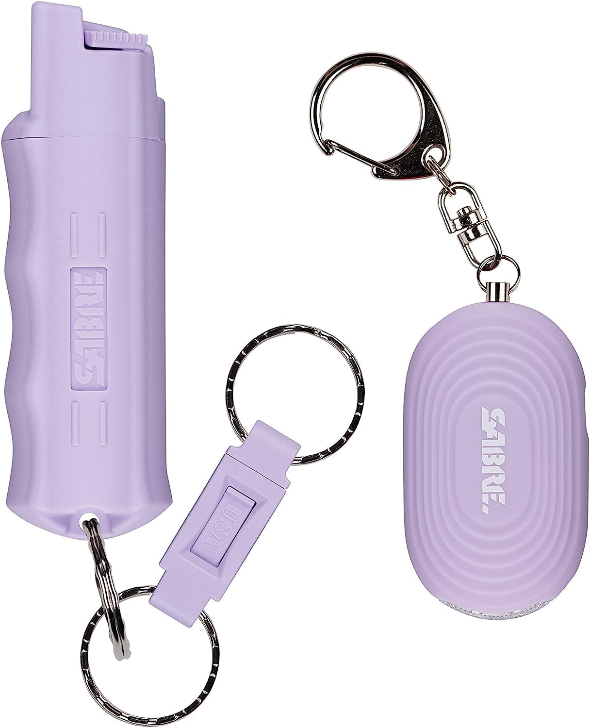 SABRE Personal Safety Kit with Pepper Spray for Self Defense and 2-in-1 Personal Alarm with LED Light, 25 Bursts, 130dB Alarm, Audible Up to 1,250 Feet, Quick Release Key Ring, Lavender, 0.54 fl oz