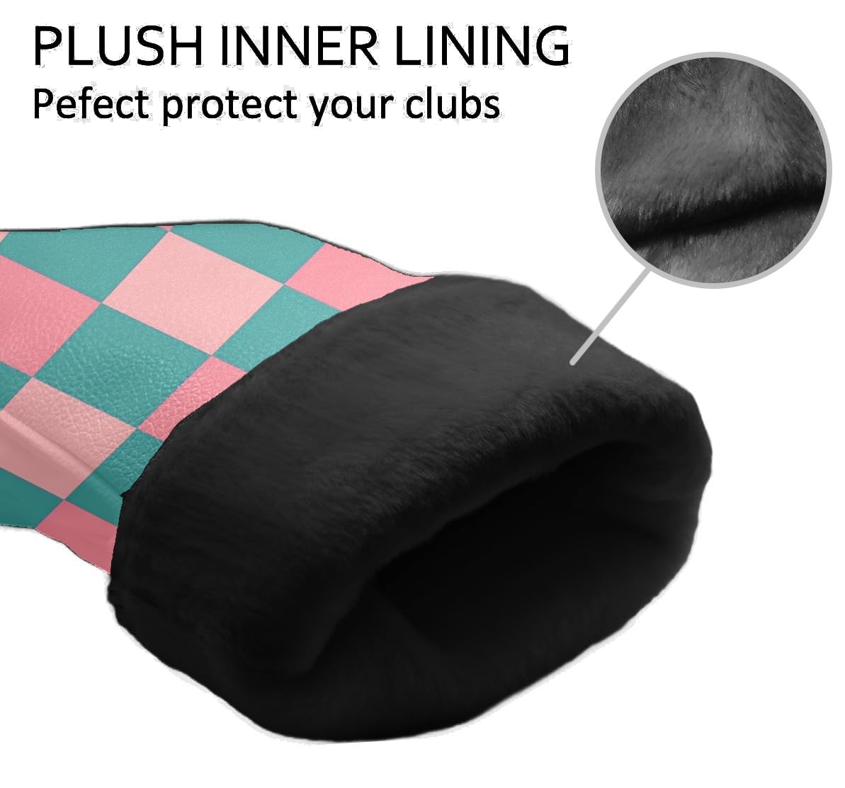 Golf Club Head Covers for Driver and Fairway Woods, Waterproof Leather Headcovers for Golf Clubs, Ideal Golf Accessories Gift for Men Women (Pink and Teal Checkered)