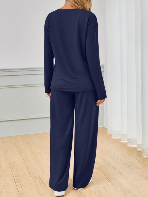 AUTOMET Sweatsuits Women 2 Piece Outfit Fashion Travel Lounge Sets With Wide Leg Pants Airport Track Suits Fall Clothes 2026 Navy M