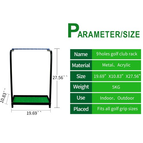 KOFULL Golf Putter Stand, Golf Club Holder, Putter Rack Display Rack Indoor Outdoor, Golf Club Racks for Garage Storage | Easy to Assemble - Holds 9 Clubs