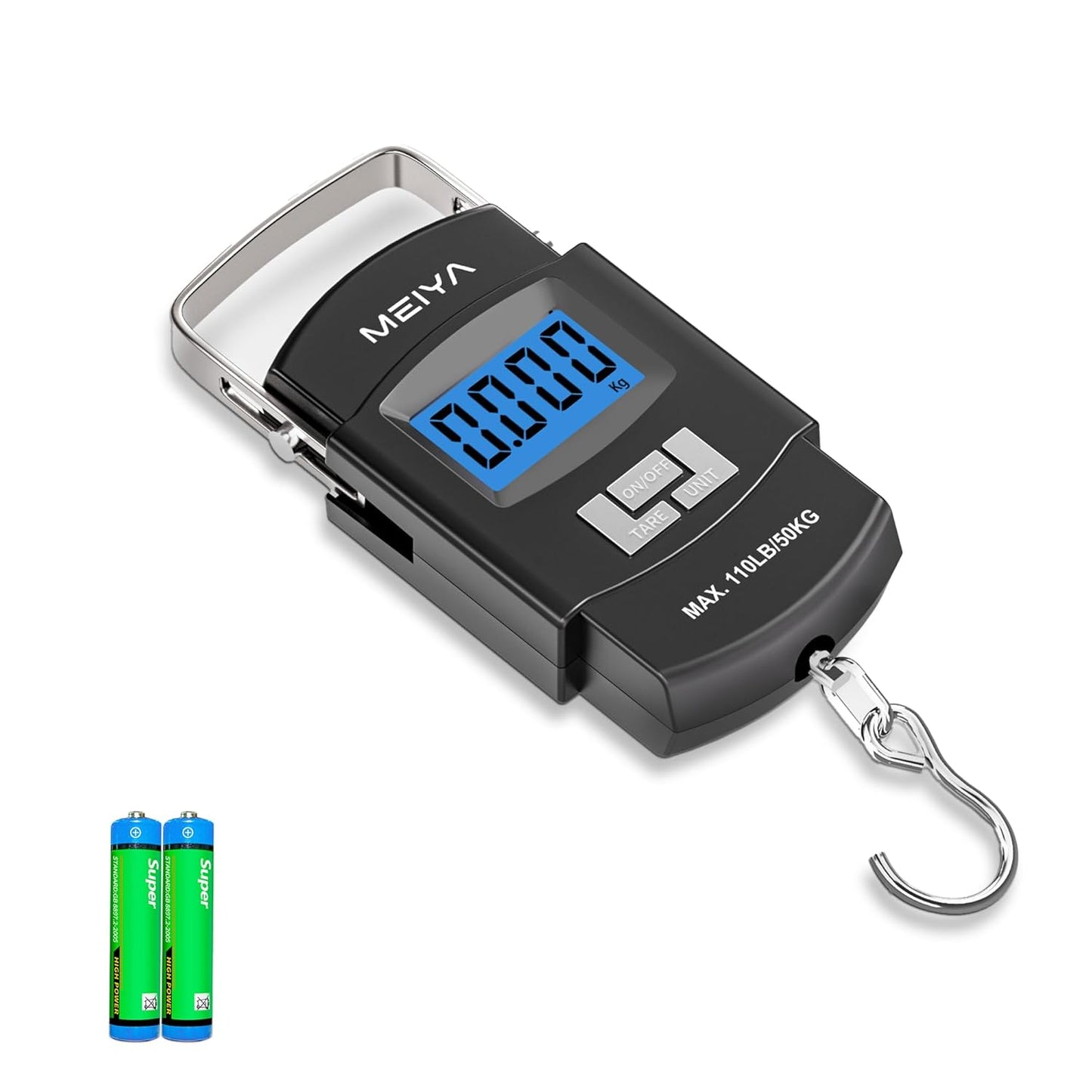 MEIYA Digital Fishing Scale - 110lb/50kg Capacity, Backlit LCD, Portable Handle & Stainless Steel Hook