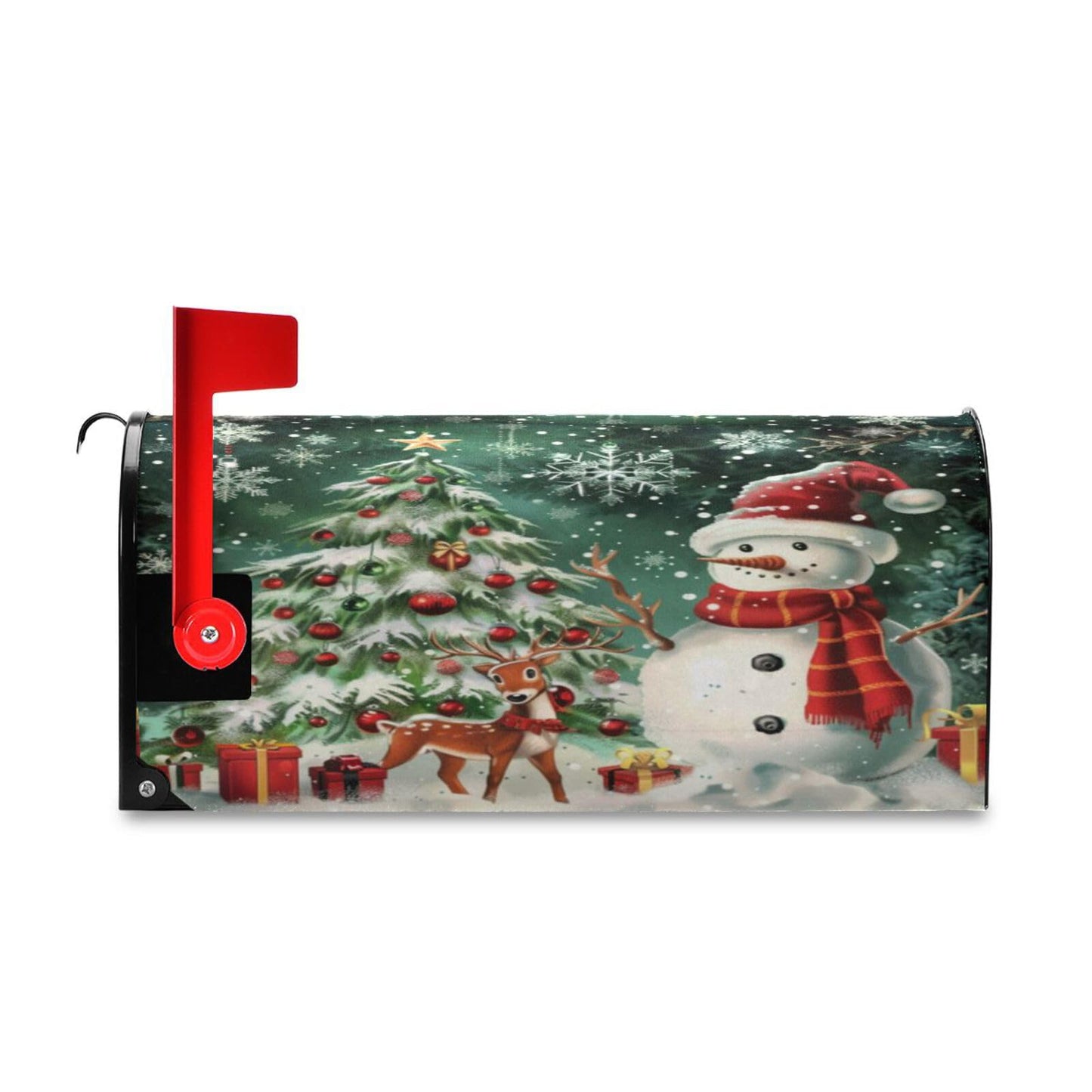 Kcldeci Snowman Christmas Tree Magnetic Mailbox Wrap - Winter Xmas Post Letter Box Cover - Garden 18x21