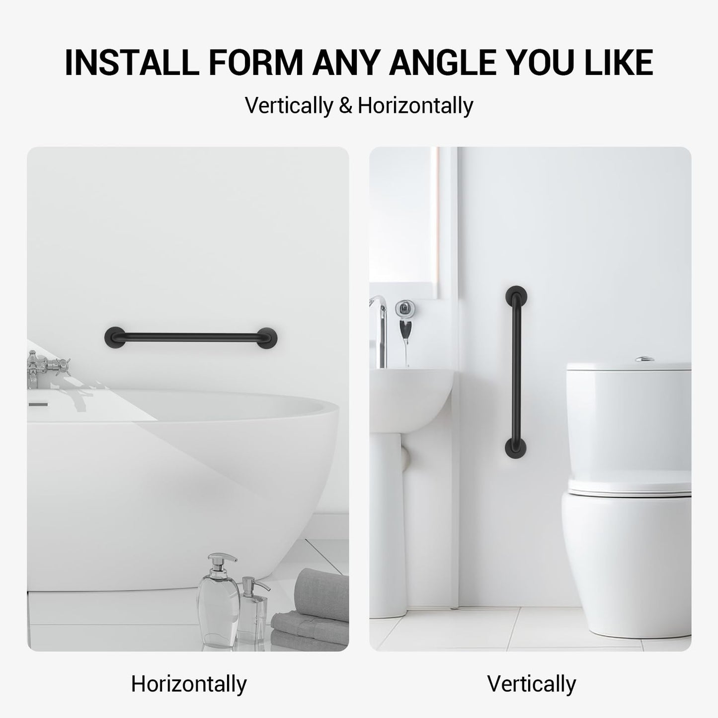 16 Inch Grab Bars for Wall Black, Safety Shower Grab Bars for Seniors Elderly Handicapped, Handicap Grab Bars for Shower with Concealed Screws, Tesuchan