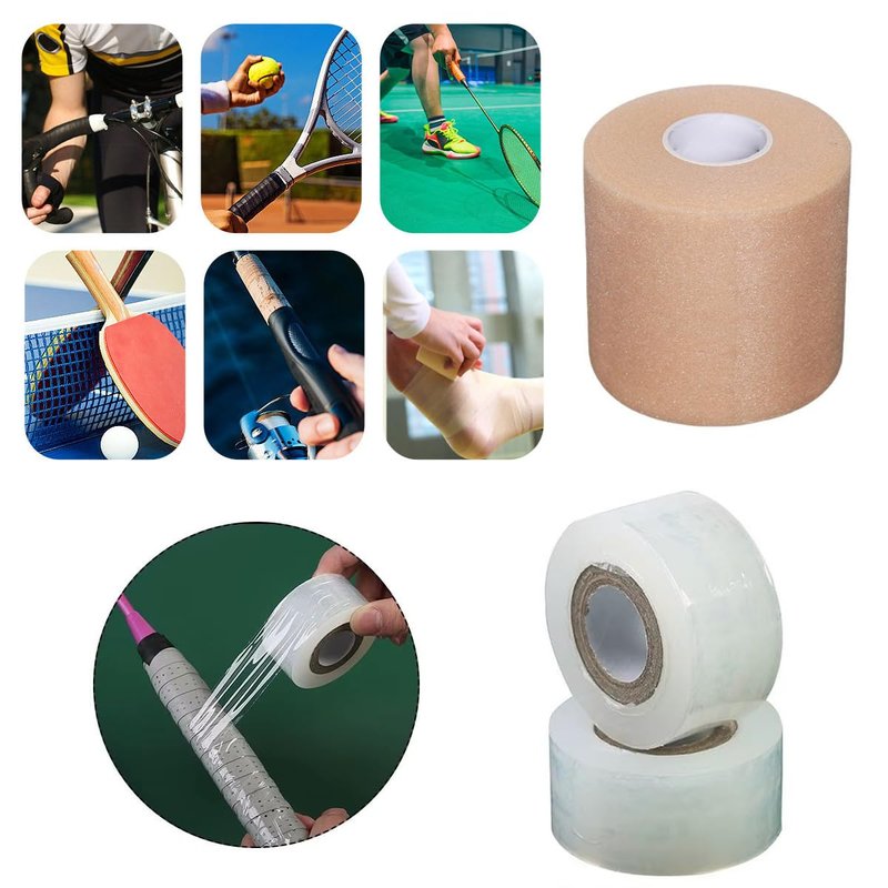 SquEqu 2 Set Tennis Racket Grip Tape Racquet Overgrip Soft Foam Wrap with Clear Waterproof Film Protector Tapes for Racquetball Rackets Pickleball Squash Badminton Hunting Hockey Baseball Fishing Rod